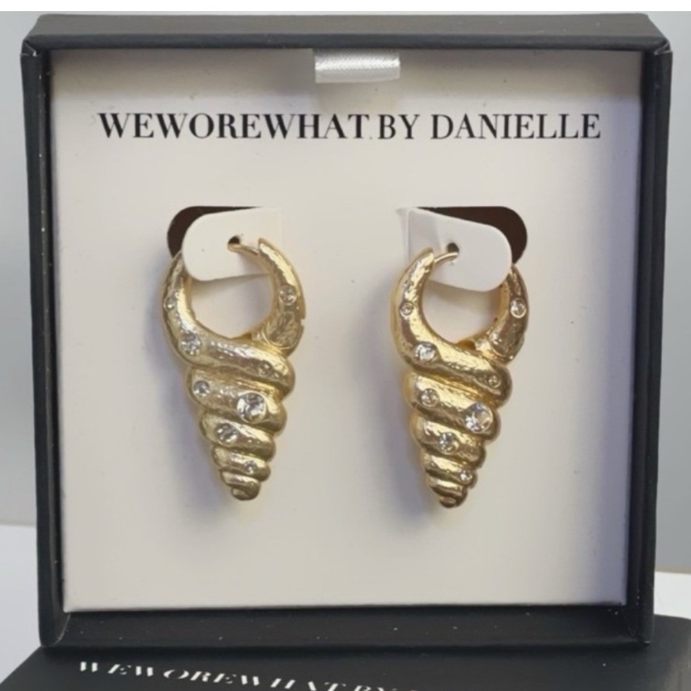 WeWoreWhat by Danielle Gold Tone Embellished Spiral Conch Shell Earrings NIB $80